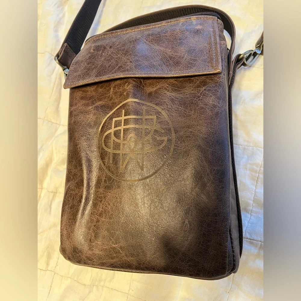 Brown Leather Crossbody Bag | Chill n Go 2 Bottle Carrier | Insulated | Brown